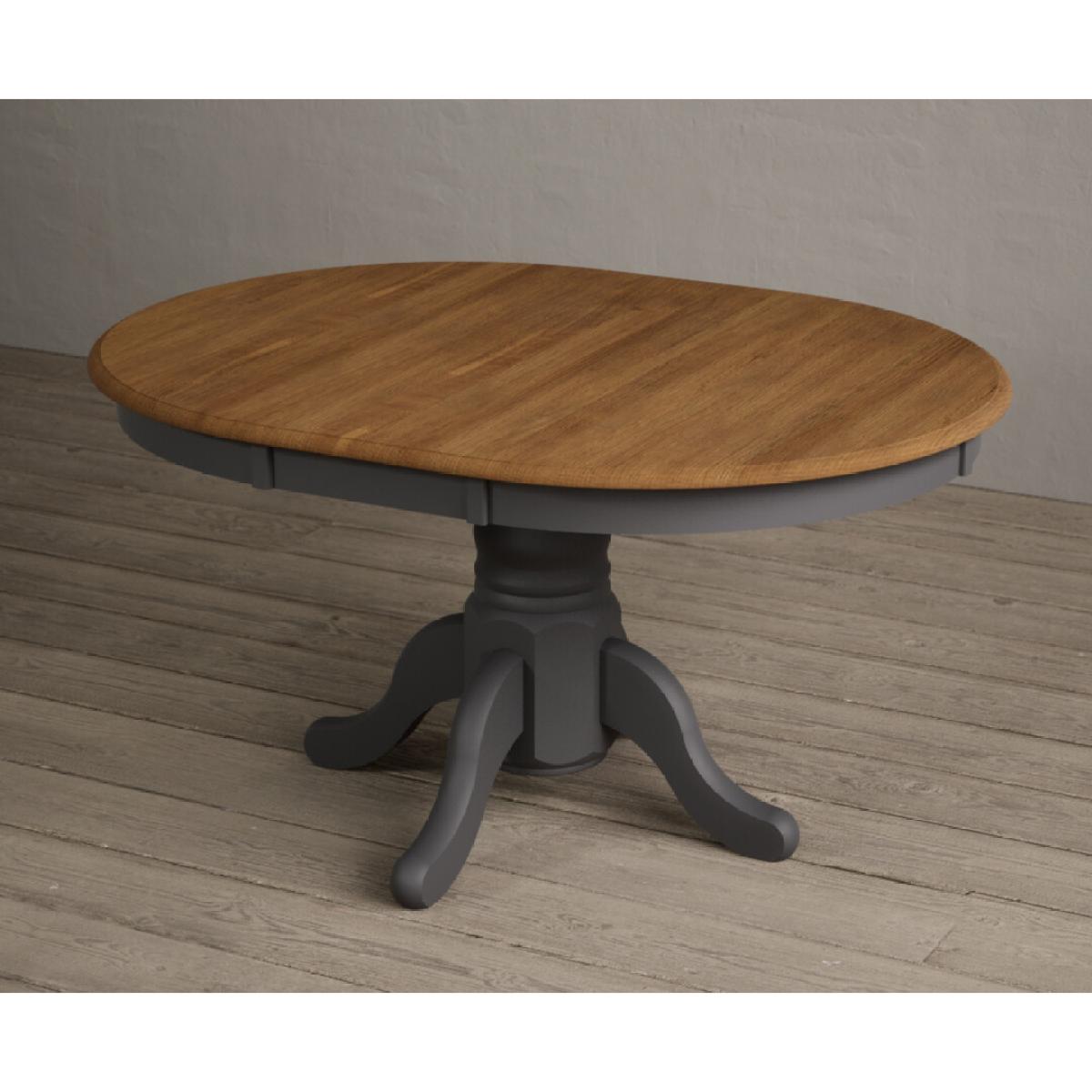 Extending Hertford 100cm - 130cm Oak and Charcoal Grey Painted Pedestal Dining Table with 4 Charcoal Grey Chairs – image 21