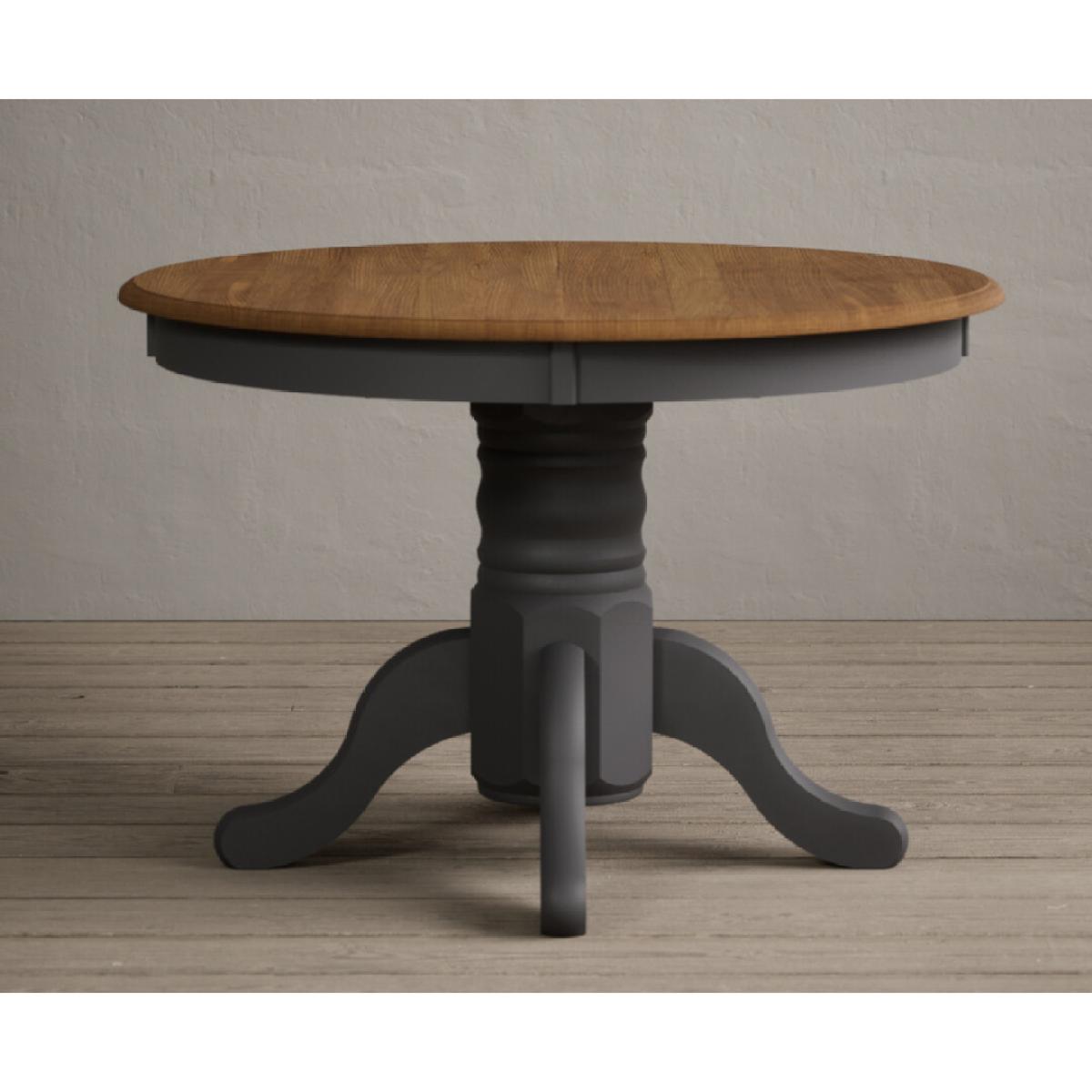 Extending Hertford 100cm - 130cm Oak and Charcoal Grey Painted Pedestal Dining Table with 4 Charcoal Grey Chairs – image 22