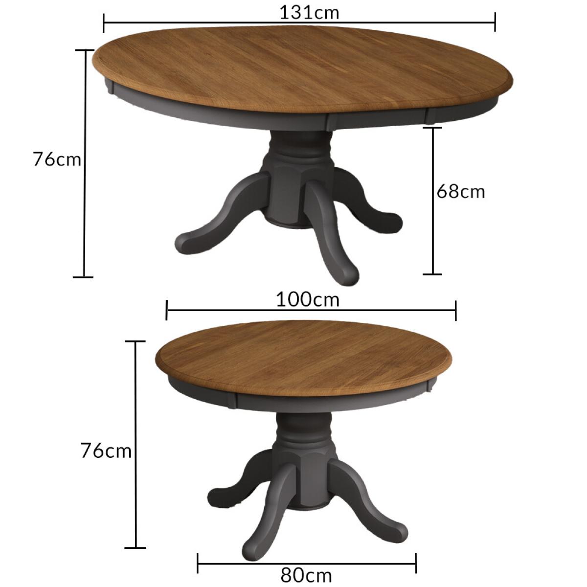 Extending Hertford 100cm - 130cm Oak and Charcoal Grey Painted Pedestal Dining Table with 4 Charcoal Grey Chairs – image 25