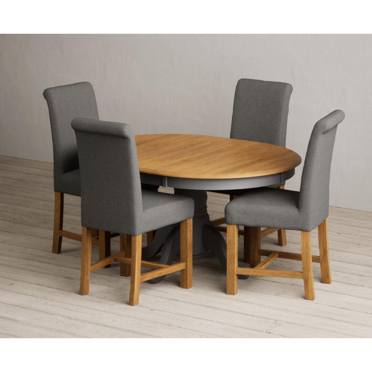Extending Hertford 100cm - 130cm Oak and Charcoal Grey Painted Pedestal Dining Table with 4 Charcoal Grey Chairs – image 4