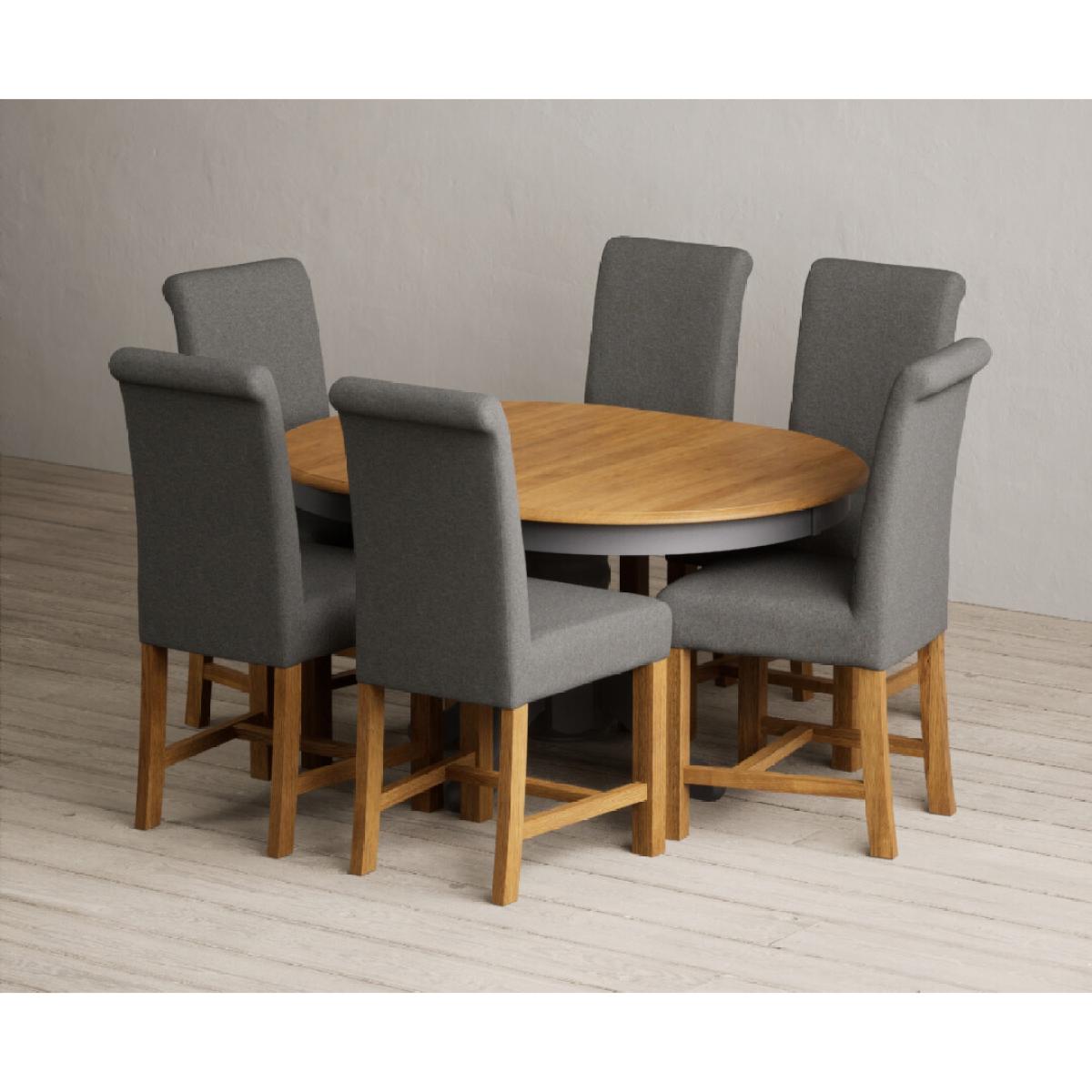 Extending Hertford 100cm - 130cm Oak and Charcoal Grey Painted Pedestal Dining Table with 4 Charcoal Grey Chairs – image 5