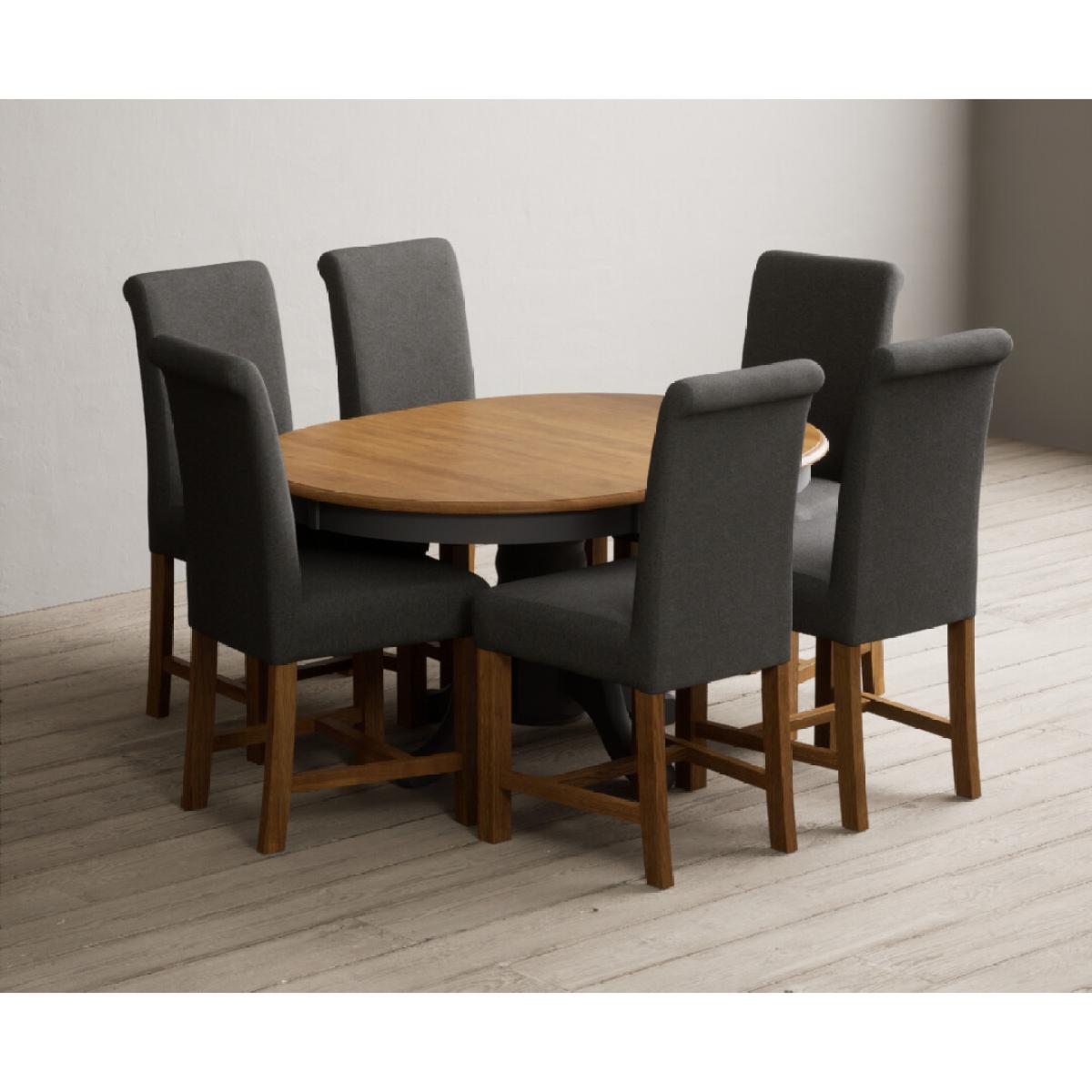 Extending Hertford 100cm - 130cm Oak and Charcoal Grey Painted Pedestal Dining Table with 4 Charcoal Grey Chairs – image 6