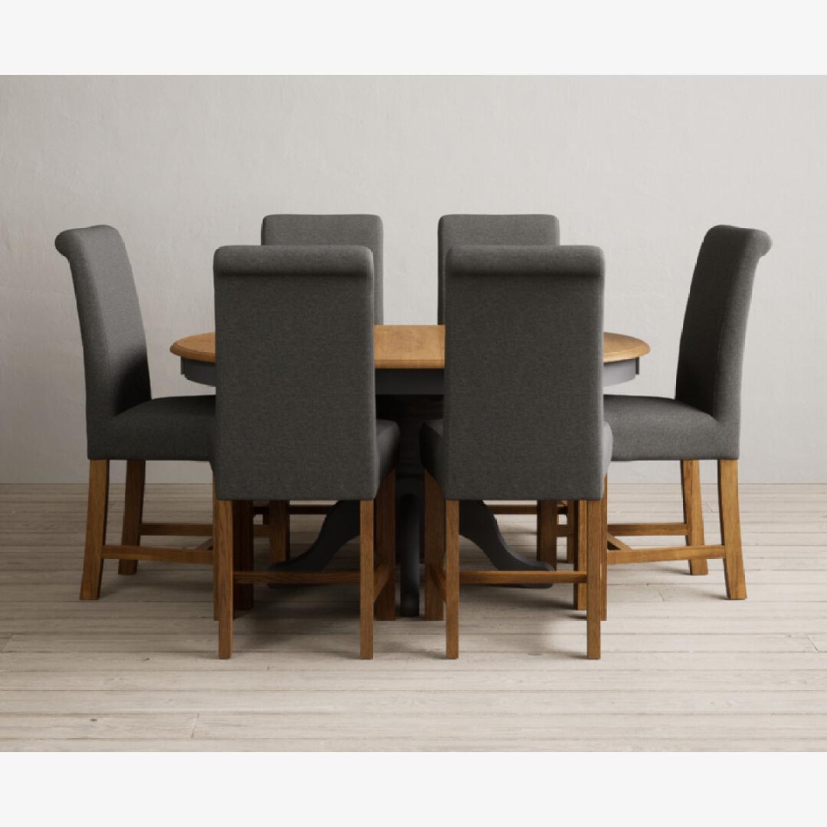 Extending Hertford 100cm - 130cm Oak and Charcoal Grey Painted Pedestal Dining Table with 4 Charcoal Grey Chairs – image 1