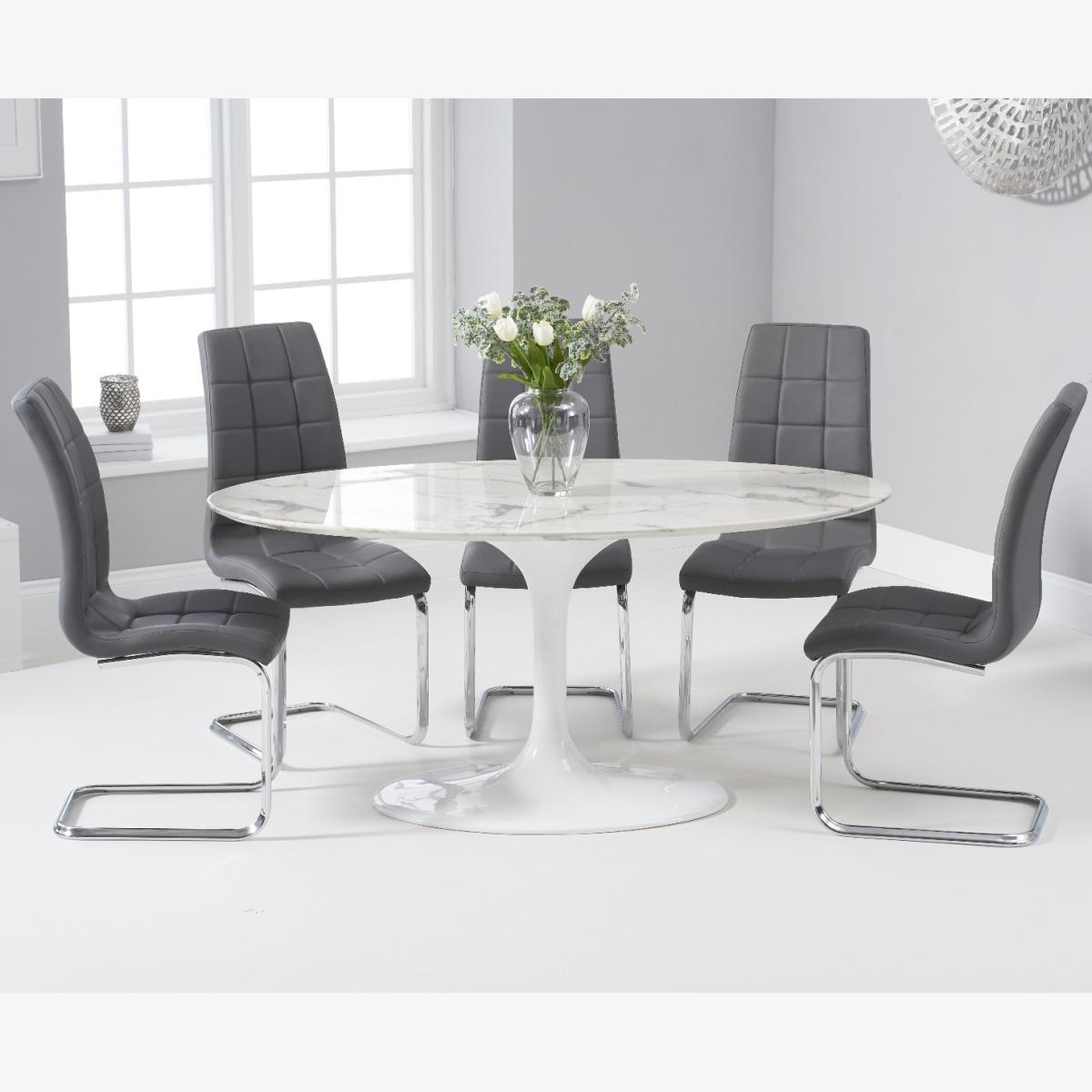 Brighton 160cm Oval White Marble Dining Table With 6 White Lorin Dining Chairs