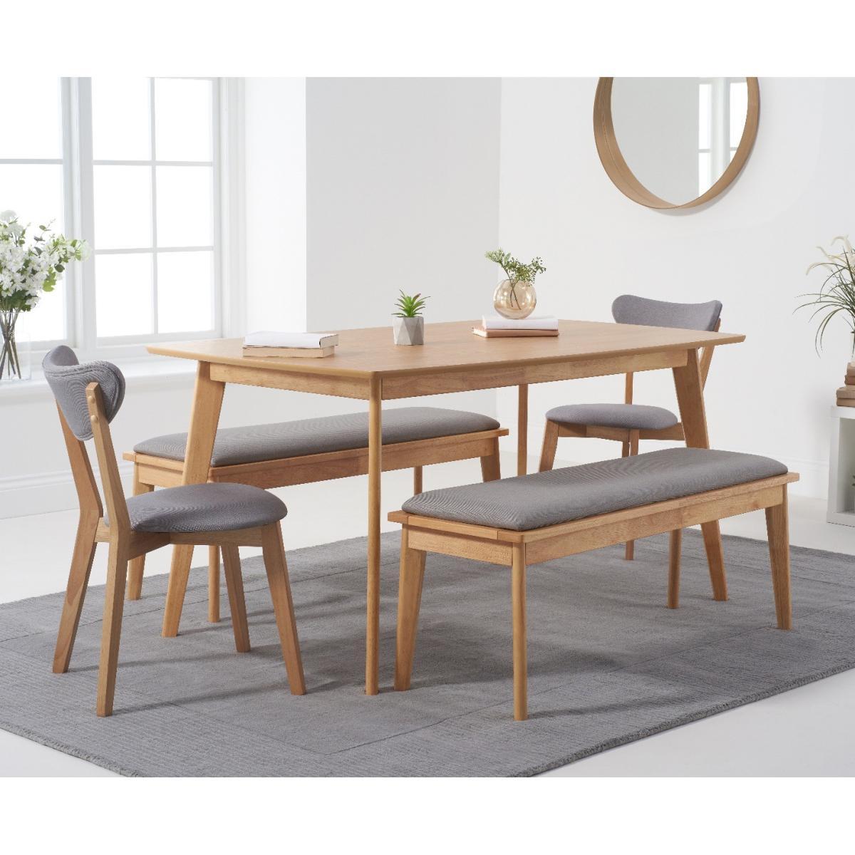 Sacha 150cm Dining Table with Sacha Cushion Seat Chairs and Benches - Oak and Grey, 2 Chairs – image 2