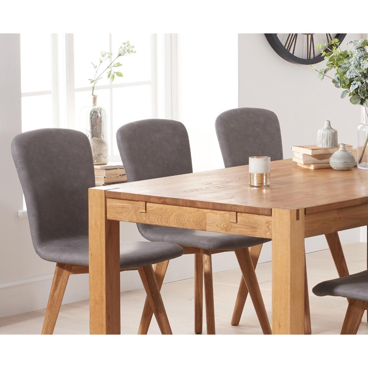Verona 150cm Oak Table With 6 Grey Ruben Faux Leather Chairs – image 2