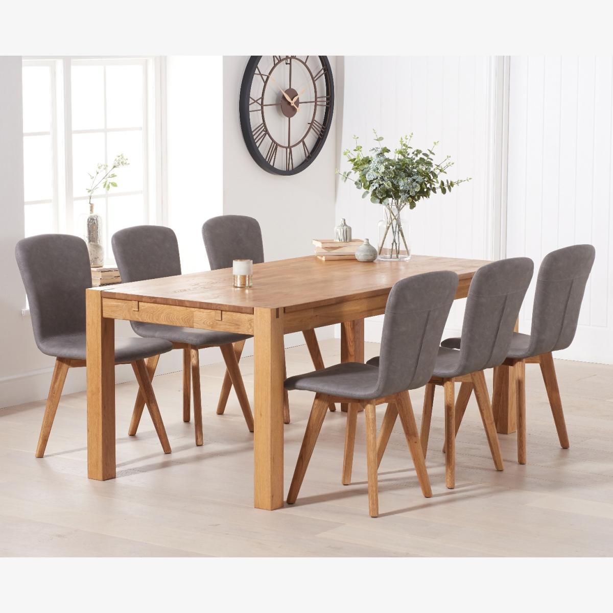 Verona 150cm Oak Table With 6 Grey Ruben Faux Leather Chairs – image 1