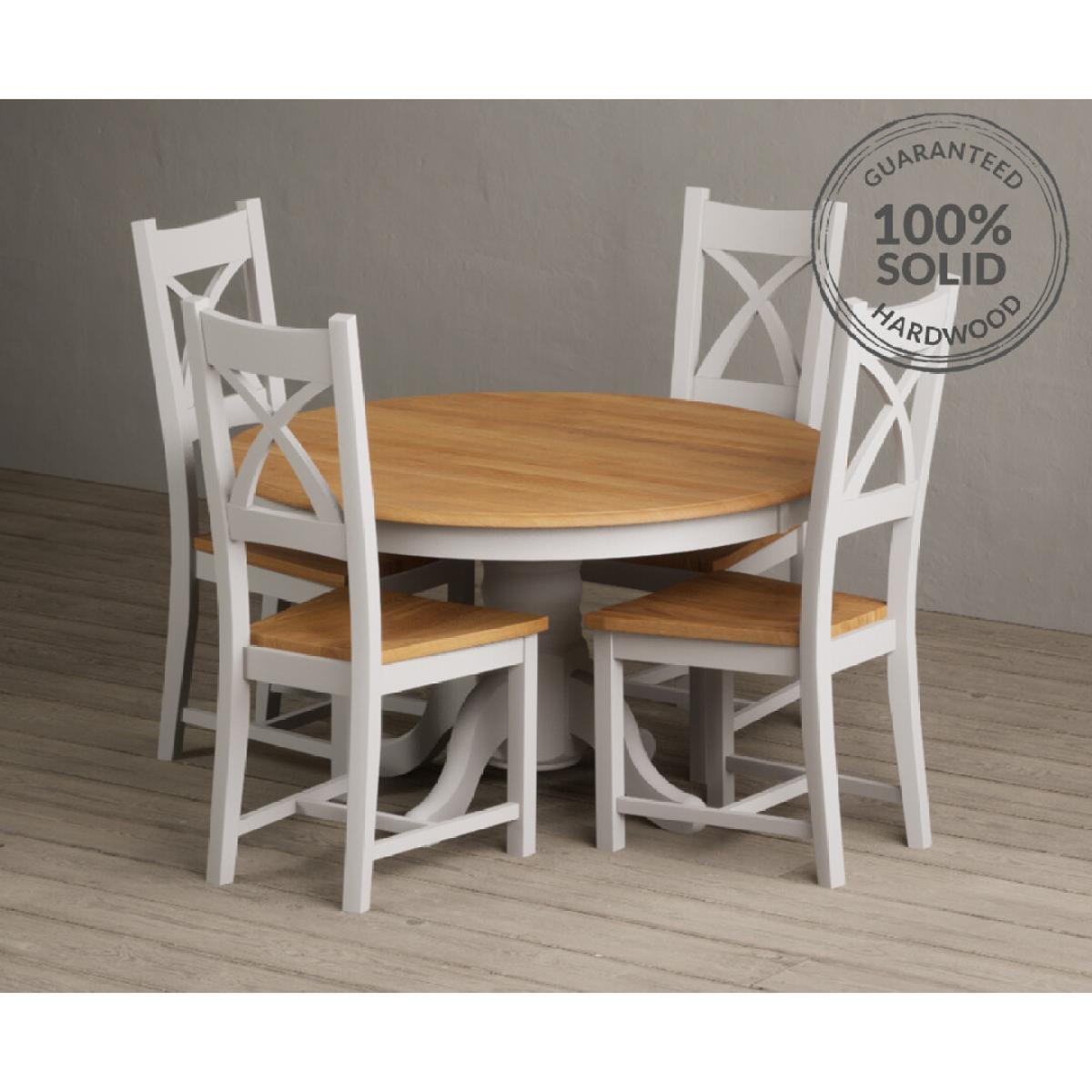 Hertford 120cm Fixed Top Oak and Soft White Painted Dining Table with 4 Brown Natural Solid Oak Chairs – image 2