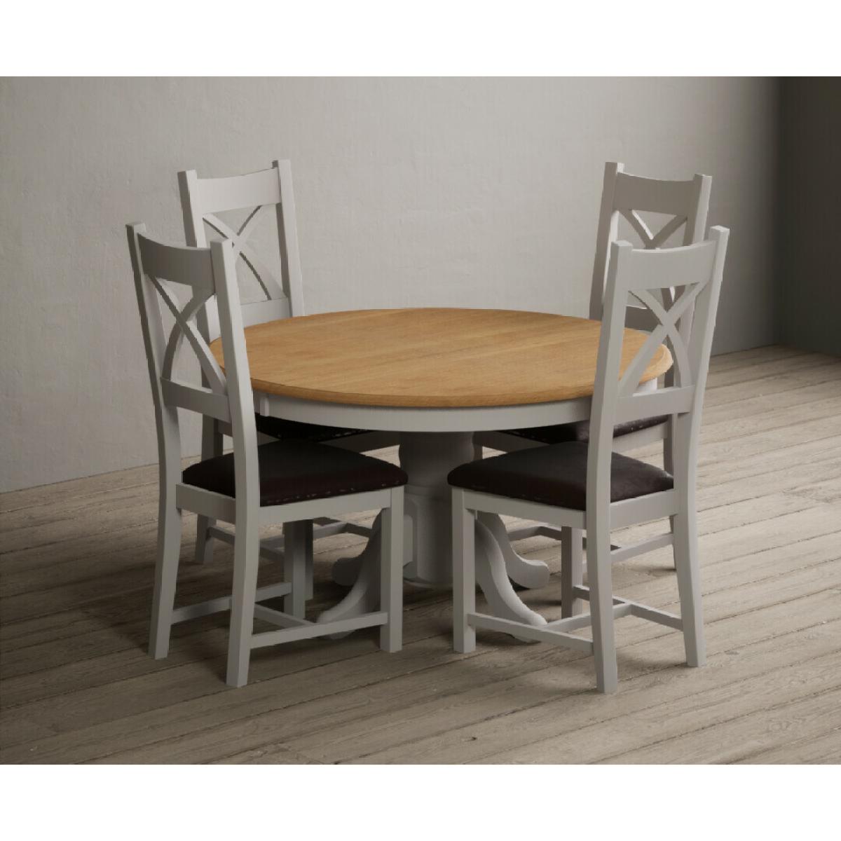Hertford 120cm Fixed Top Oak and Soft White Painted Dining Table with 4 Brown Natural Solid Oak Chairs – image 11