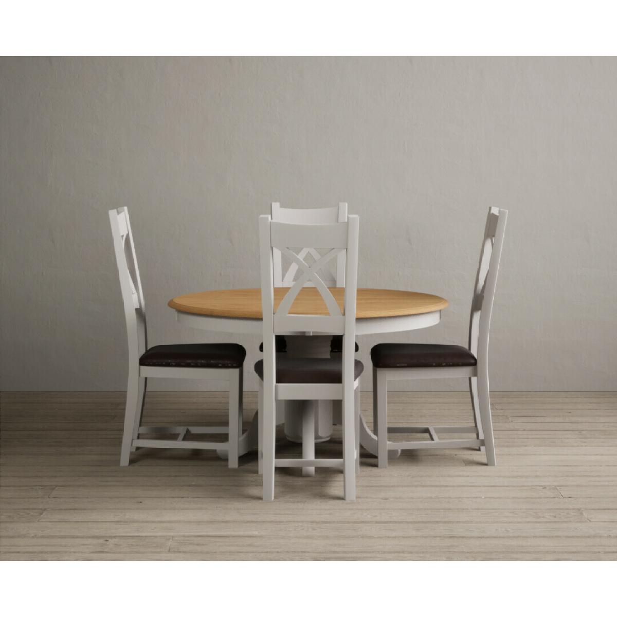 Hertford 120cm Fixed Top Oak and Soft White Painted Dining Table with 4 Brown Natural Solid Oak Chairs – image 12