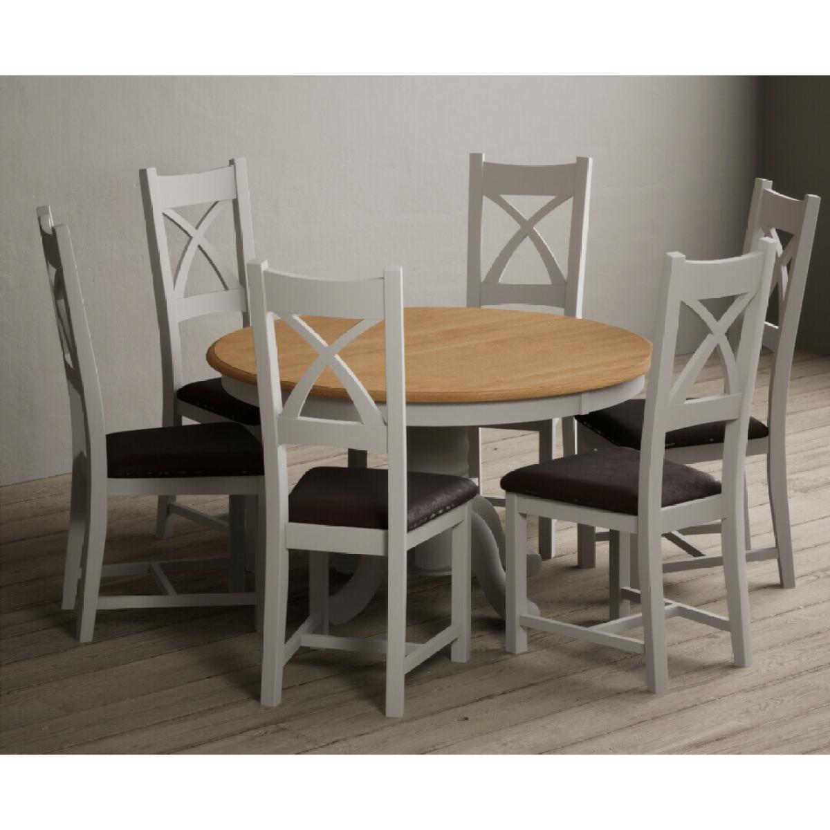 Hertford 120cm Fixed Top Oak and Soft White Painted Dining Table with 4 Brown Natural Solid Oak Chairs – image 13