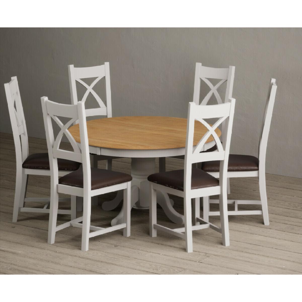 Hertford 120cm Fixed Top Oak and Soft White Painted Dining Table with 4 Brown Natural Solid Oak Chairs – image 14
