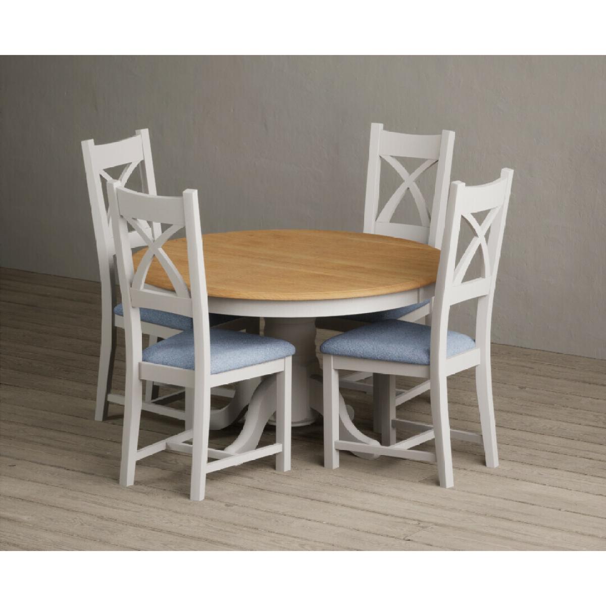 Hertford 120cm Fixed Top Oak and Soft White Painted Dining Table with 4 Brown Natural Solid Oak Chairs – image 16