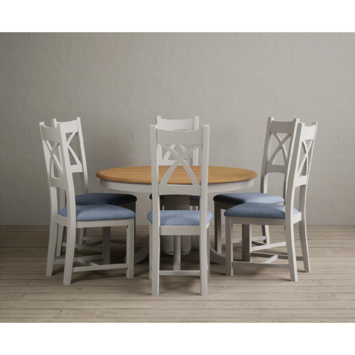 Hertford 120cm Fixed Top Oak and Soft White Painted Dining Table with 4 Brown Natural Solid Oak Chairs – image 17
