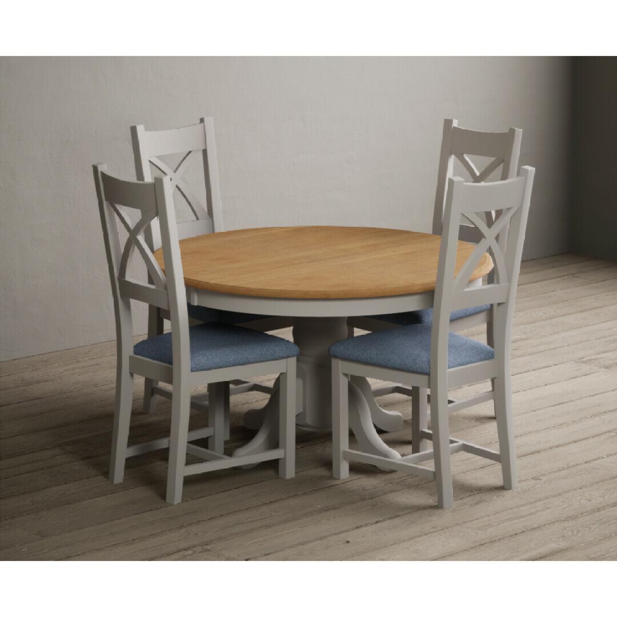Hertford 120cm Fixed Top Oak and Soft White Painted Dining Table with 4 Brown Natural Solid Oak Chairs – image 18