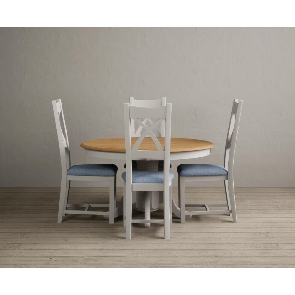 Hertford 120cm Fixed Top Oak and Soft White Painted Dining Table with 4 Brown Natural Solid Oak Chairs – image 19
