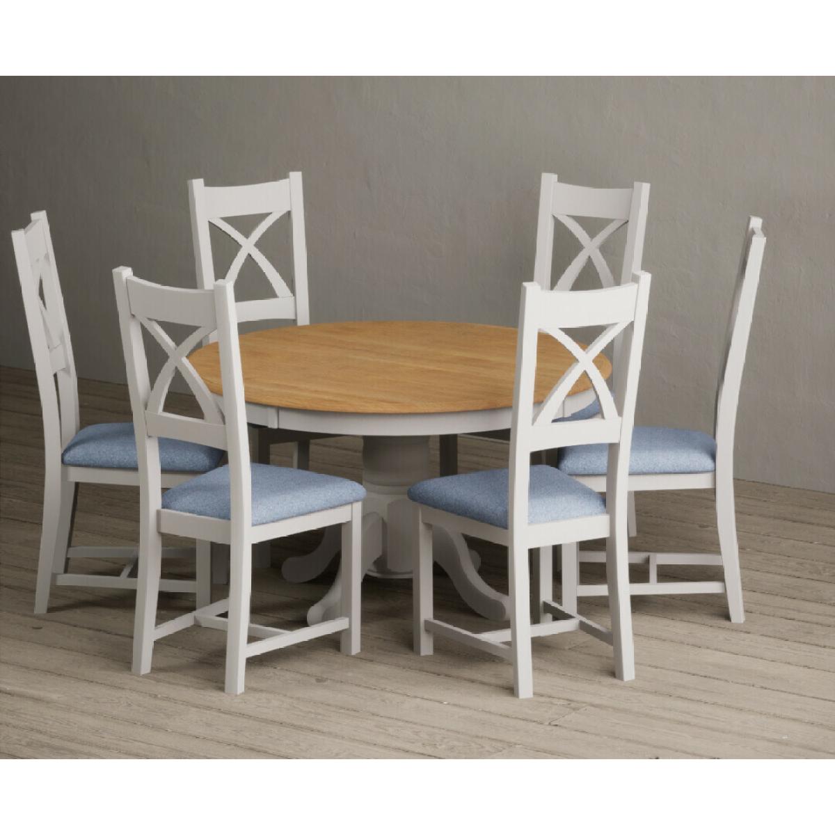 Hertford 120cm Fixed Top Oak and Soft White Painted Dining Table with 4 Brown Natural Solid Oak Chairs – image 20