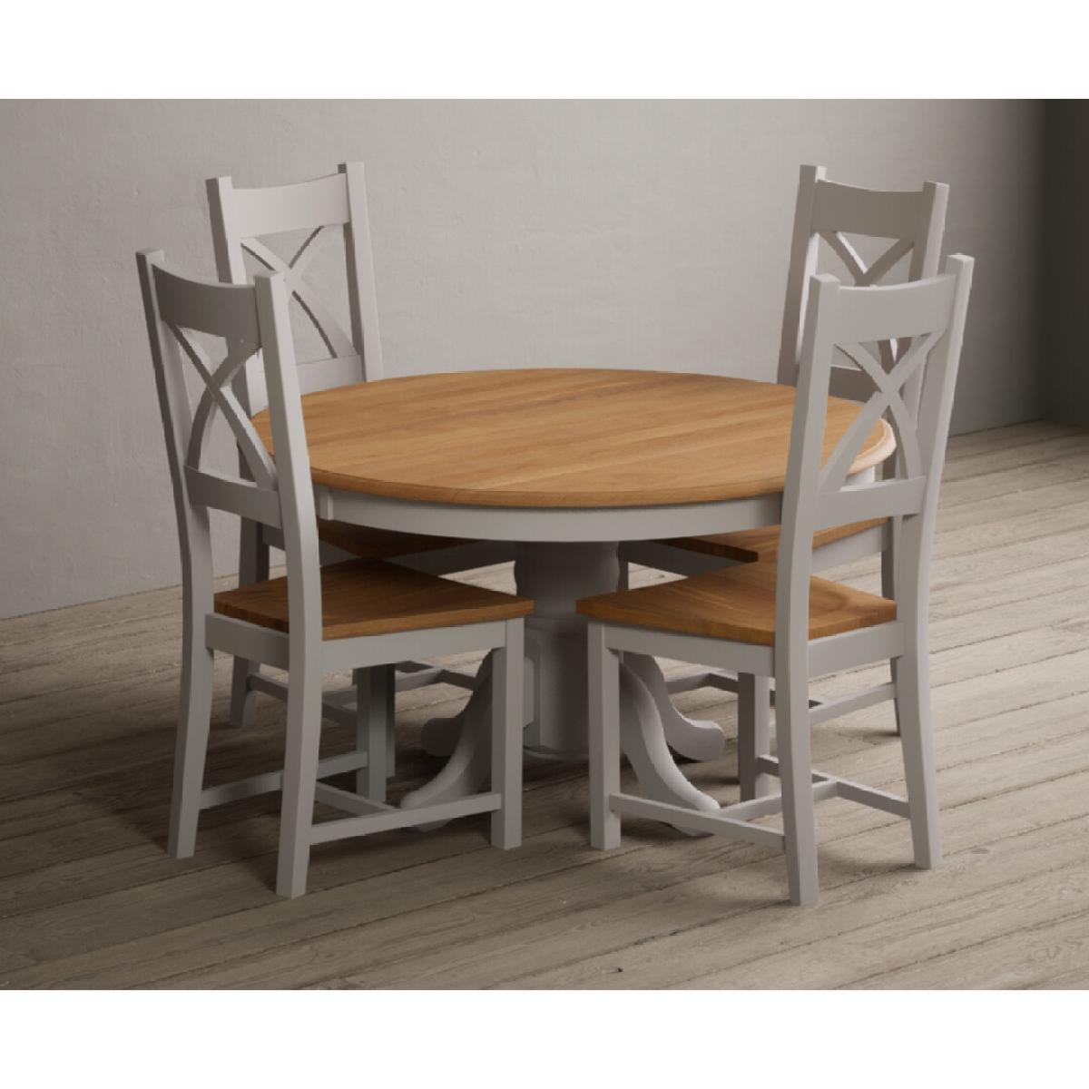 Hertford 120cm Fixed Top Oak and Soft White Painted Dining Table with 4 Brown Natural Solid Oak Chairs – image 3