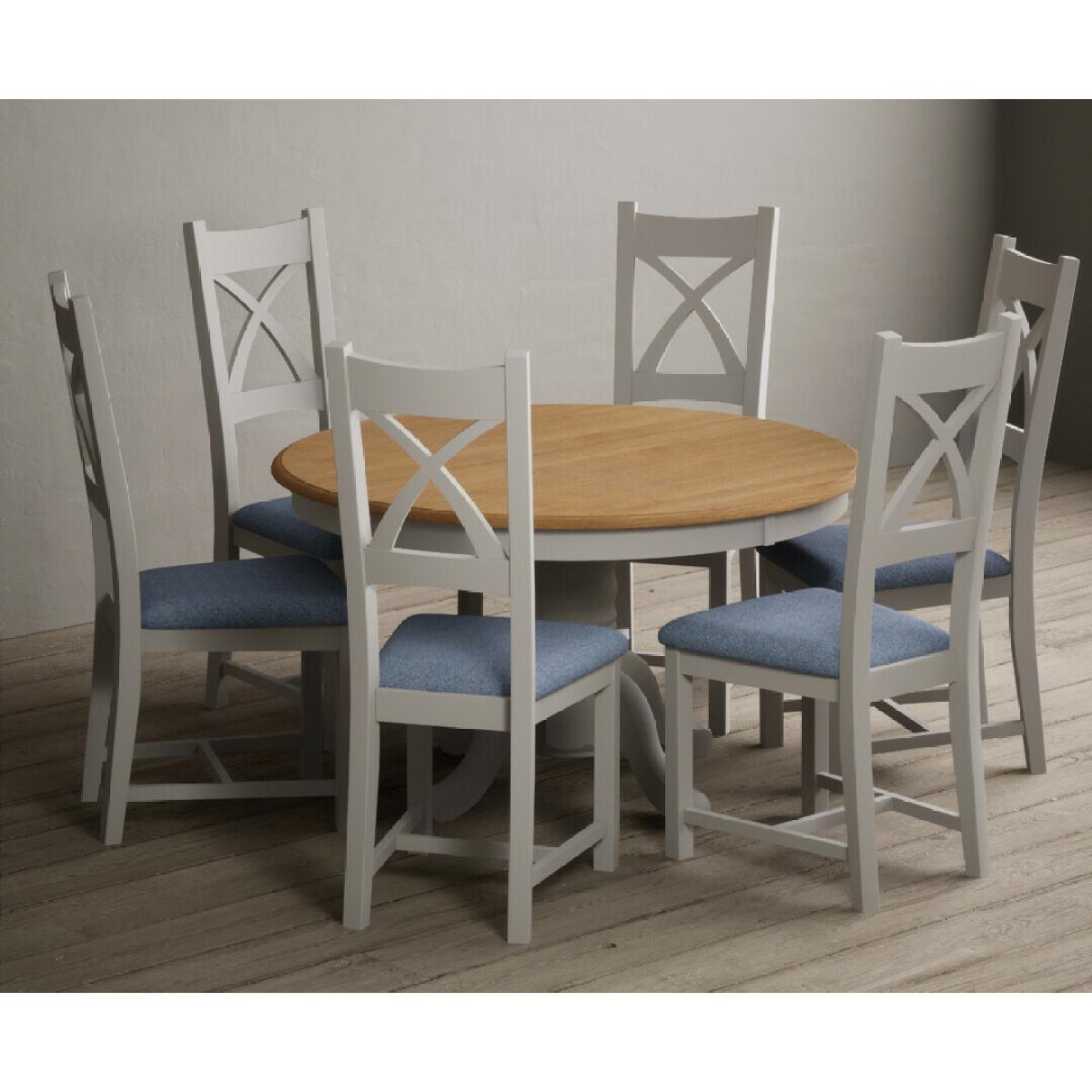 Hertford 120cm Fixed Top Oak and Soft White Painted Dining Table with 4 Brown Natural Solid Oak Chairs – image 21