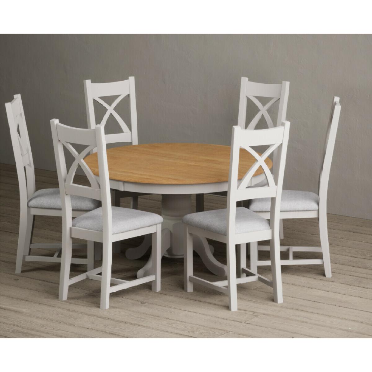 Hertford 120cm Fixed Top Oak and Soft White Painted Dining Table with 4 Brown Natural Solid Oak Chairs – image 23