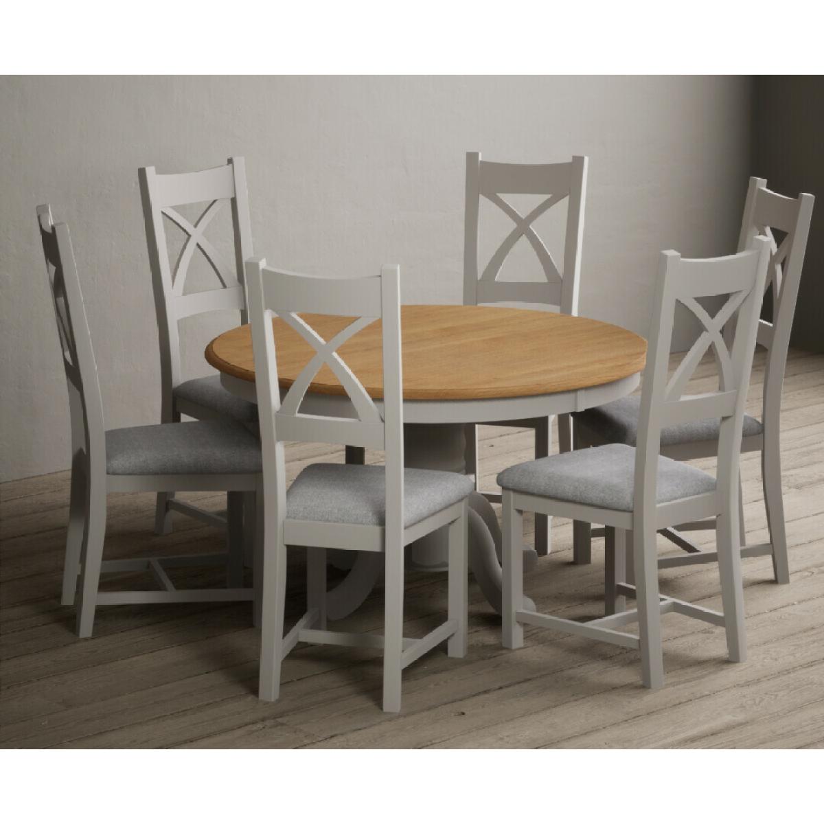 Hertford 120cm Fixed Top Oak and Soft White Painted Dining Table with 4 Brown Natural Solid Oak Chairs – image 24