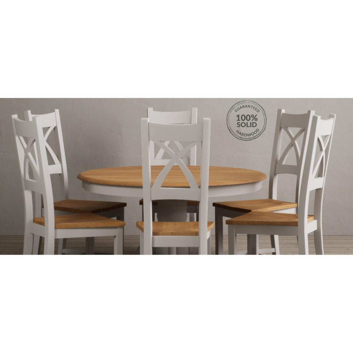 Hertford 120cm Fixed Top Oak and Soft White Painted Dining Table with 4 Brown Natural Solid Oak Chairs – image 28