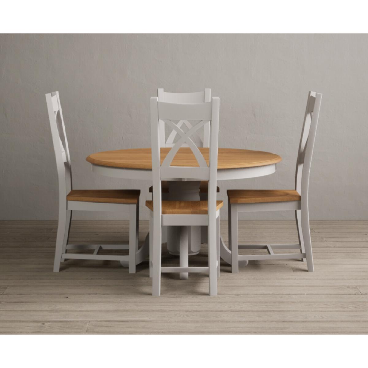 Hertford 120cm Fixed Top Oak and Soft White Painted Dining Table with 4 Brown Natural Solid Oak Chairs – image 4