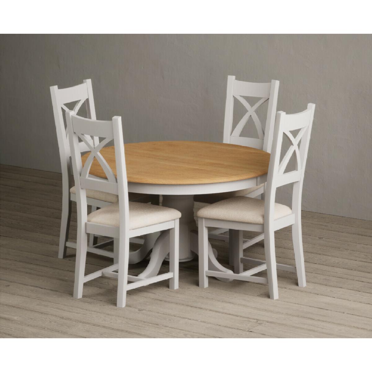 Hertford 120cm Fixed Top Oak and Soft White Painted Dining Table with 4 Brown Natural Solid Oak Chairs – image 36