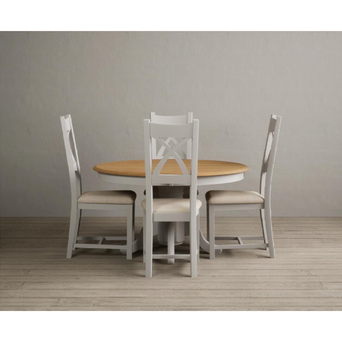 Hertford 120cm Fixed Top Oak and Soft White Painted Dining Table with 4 Brown Natural Solid Oak Chairs – image 37