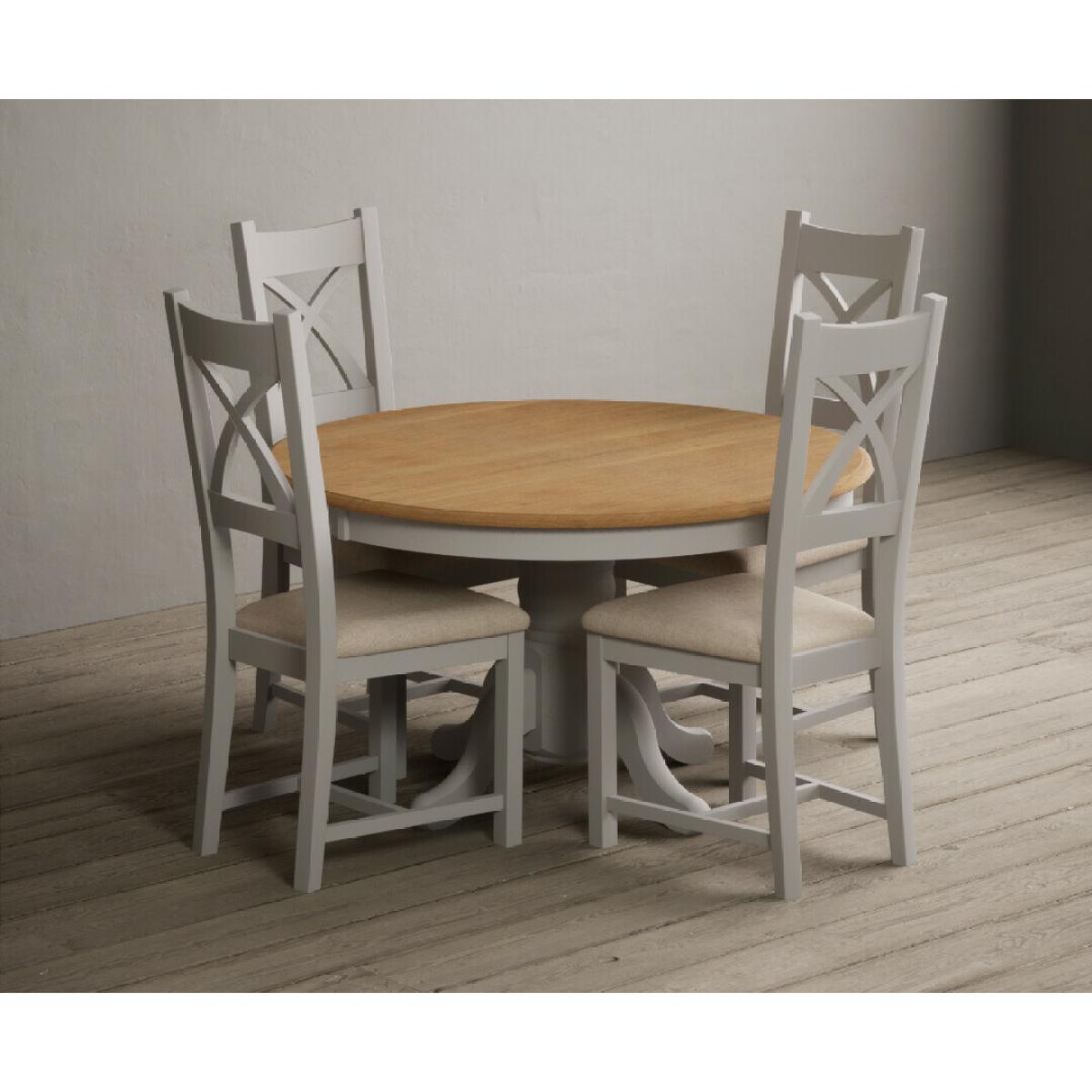 Hertford 120cm Fixed Top Oak and Soft White Painted Dining Table with 4 Brown Natural Solid Oak Chairs – image 38