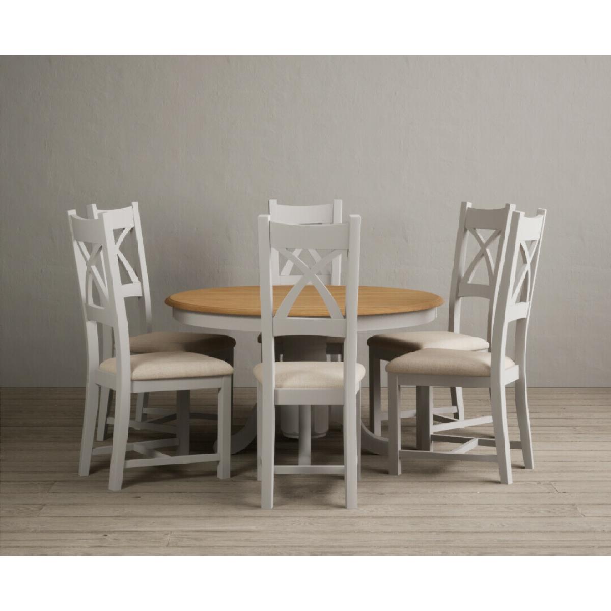 Hertford 120cm Fixed Top Oak and Soft White Painted Dining Table with 4 Brown Natural Solid Oak Chairs – image 39