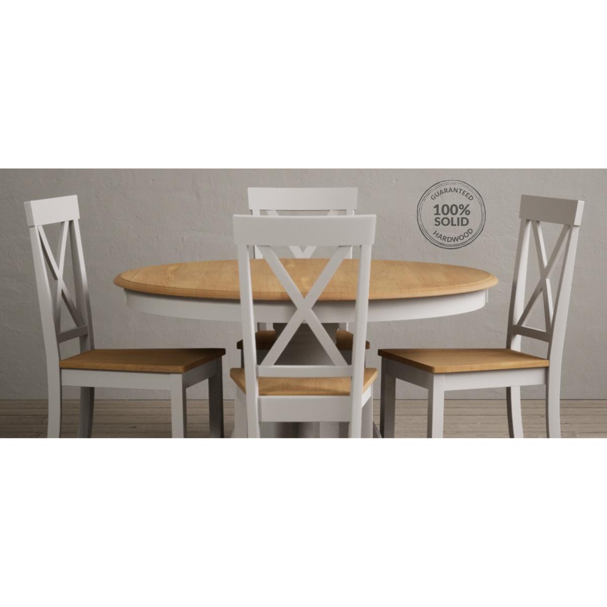 Hertford 120cm Fixed Top Oak and Soft White Painted Dining Table with 4 Brown Natural Solid Oak Chairs – image 46