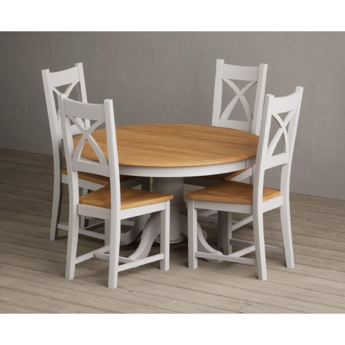 Hertford 120cm Fixed Top Oak and Soft White Painted Dining Table with 4 Brown Natural Solid Oak Chairs – image 6