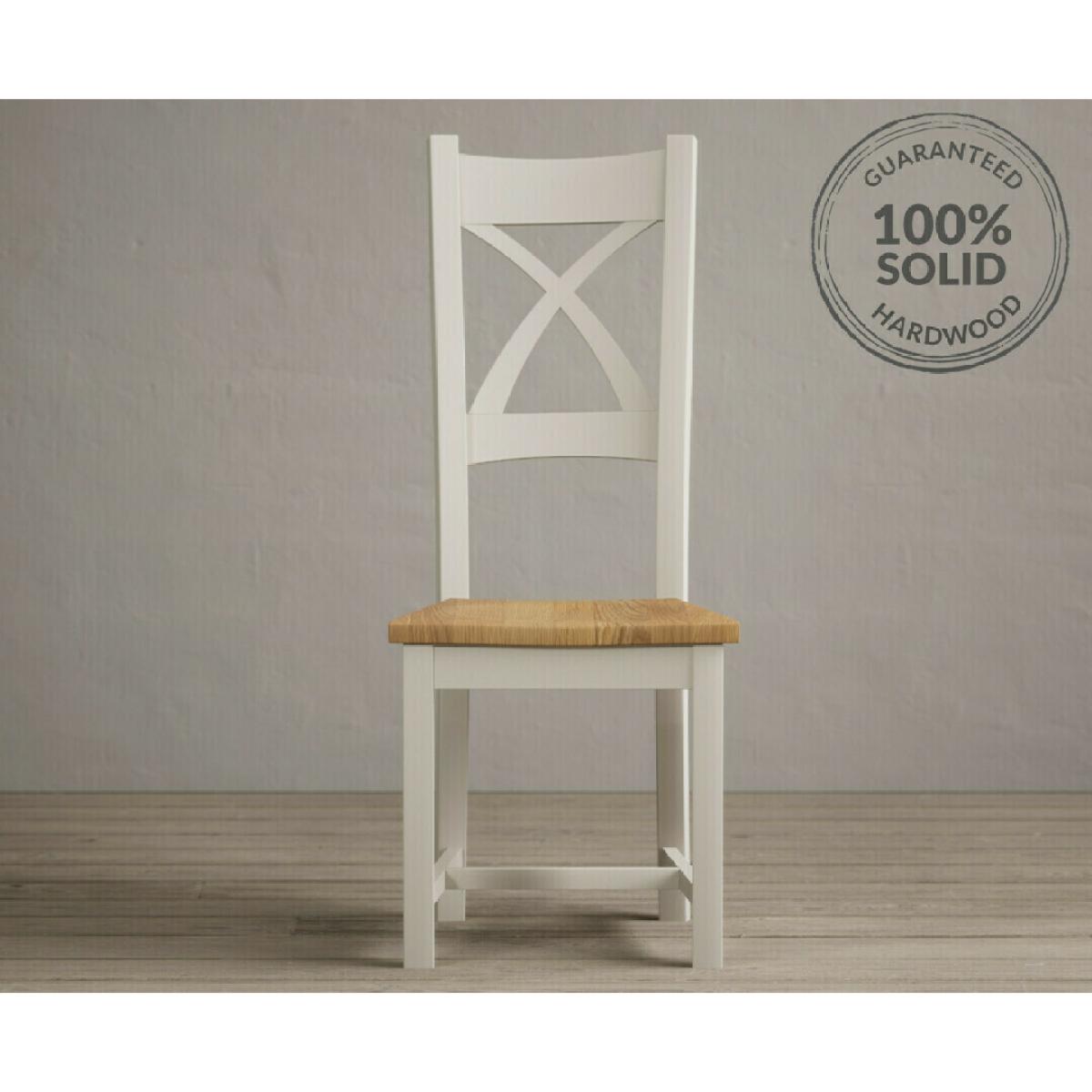 Hertford 120cm Fixed Top Oak and Soft White Painted Dining Table with 4 Brown Natural Solid Oak Chairs – image 7
