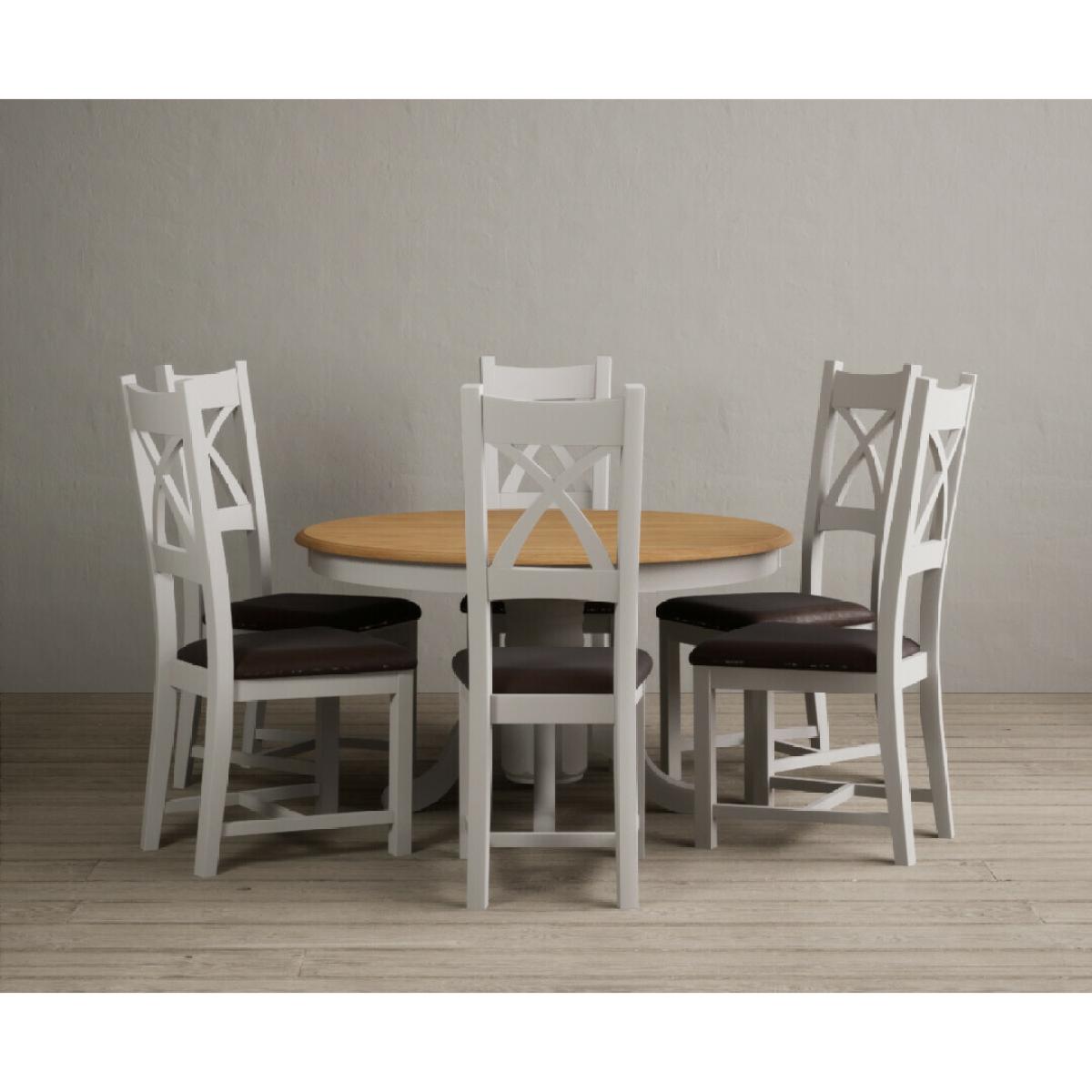 Hertford 120cm Fixed Top Oak and Soft White Painted Dining Table with 4 Brown Natural Solid Oak Chairs – image 10