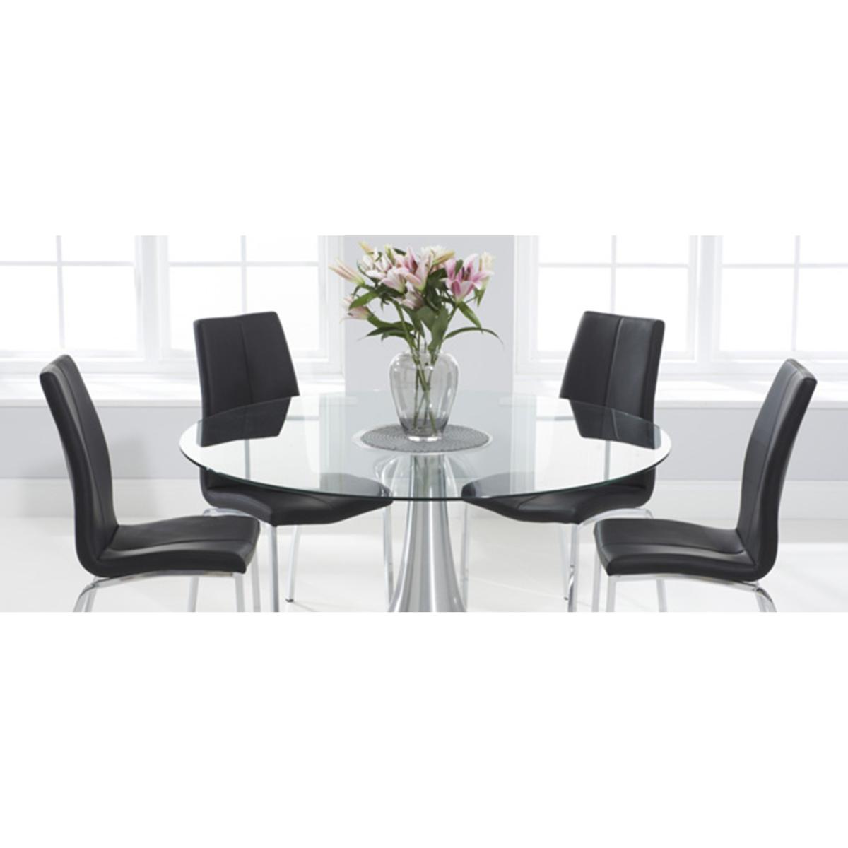Paloma 135cm Round Glass Dining Table With 4 Black Cavello Chairs – image 7