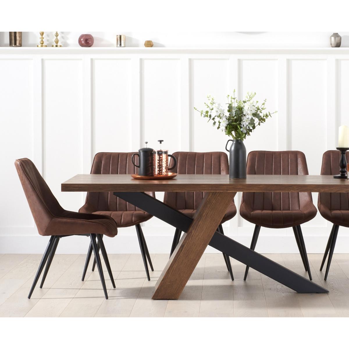 Montana 225cm Black Leg Industrial Dining Table With 8 Brown Brody Antique Dining Chairs – image 2