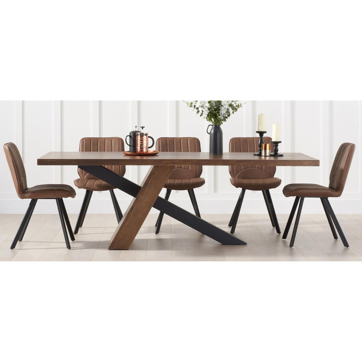 Montana 225cm Black Leg Industrial Dining Table With 8 Brown Brody Antique Dining Chairs – image 21