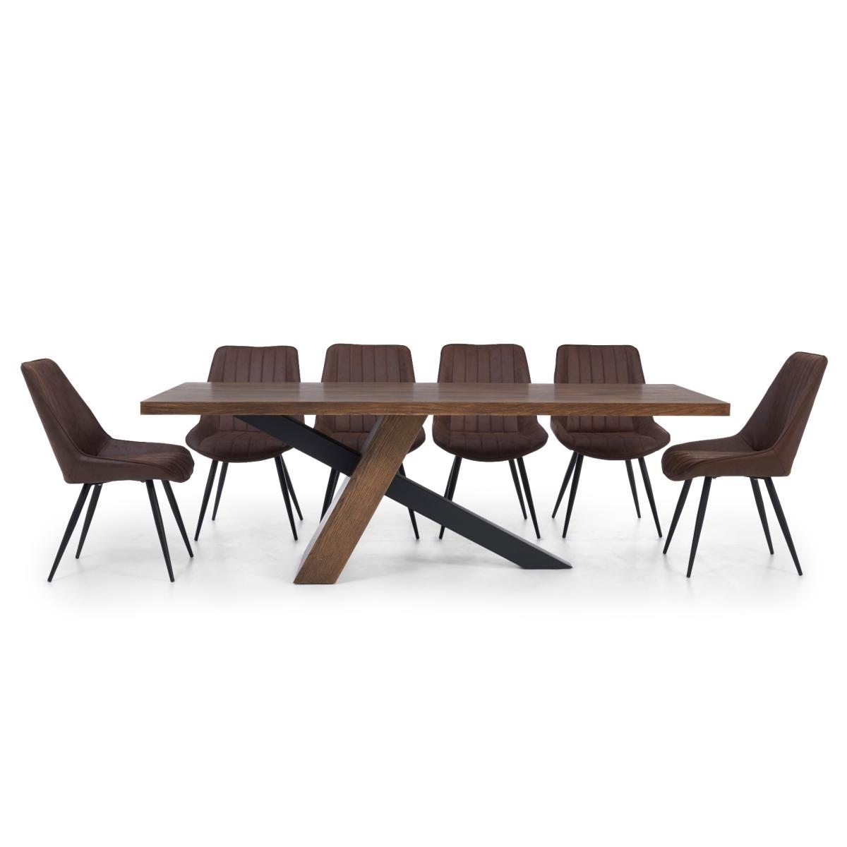 Montana 225cm Black Leg Industrial Dining Table With 8 Brown Brody Antique Dining Chairs – image 8