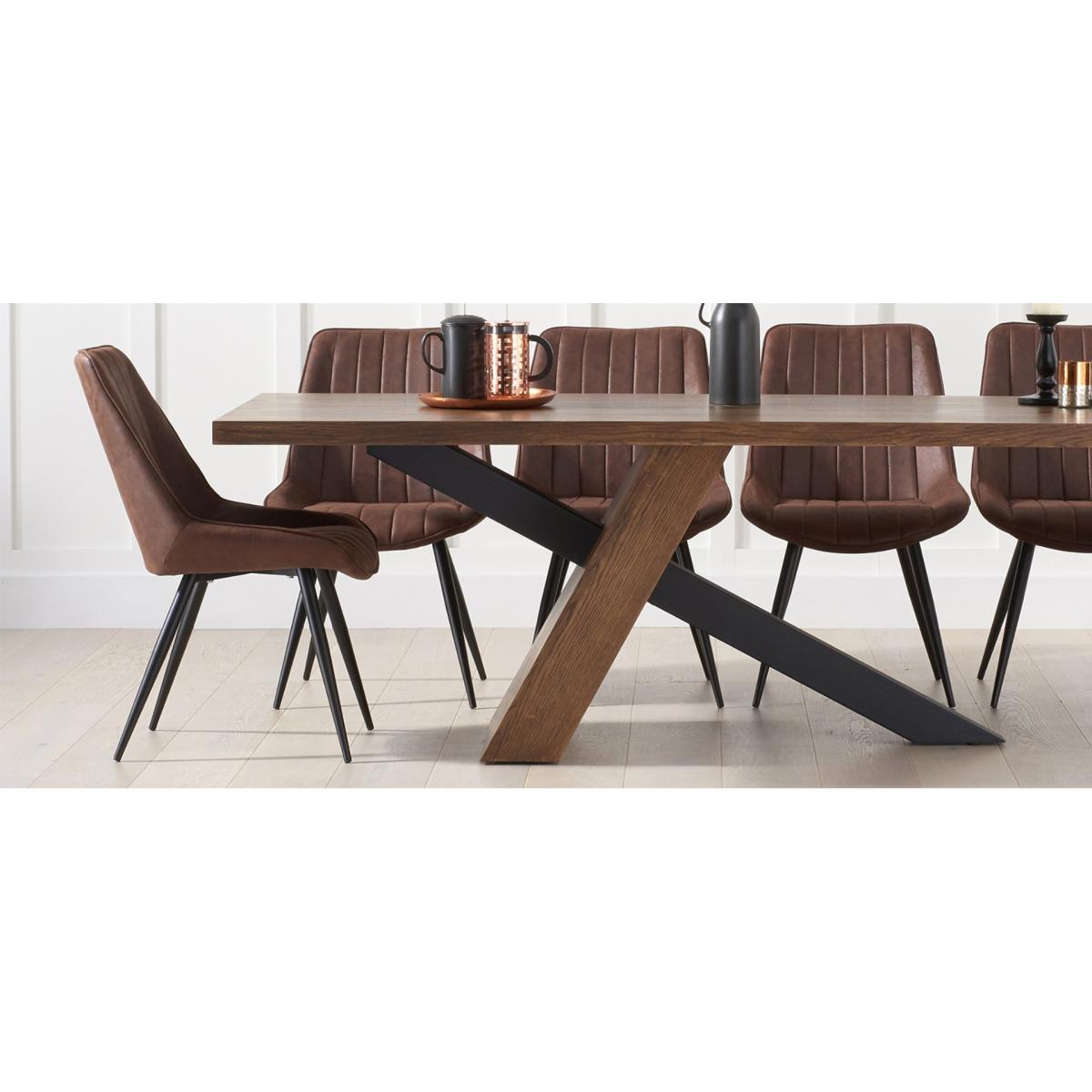 Montana 225cm Black Leg Industrial Dining Table With 8 Brown Brody Antique Dining Chairs – image 9