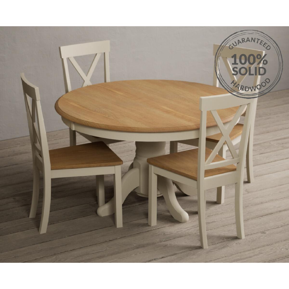 Hertford 120cm Oak and Cream Painted Round Pedestal Table With 6 Linen Hertford Chairs – image 2