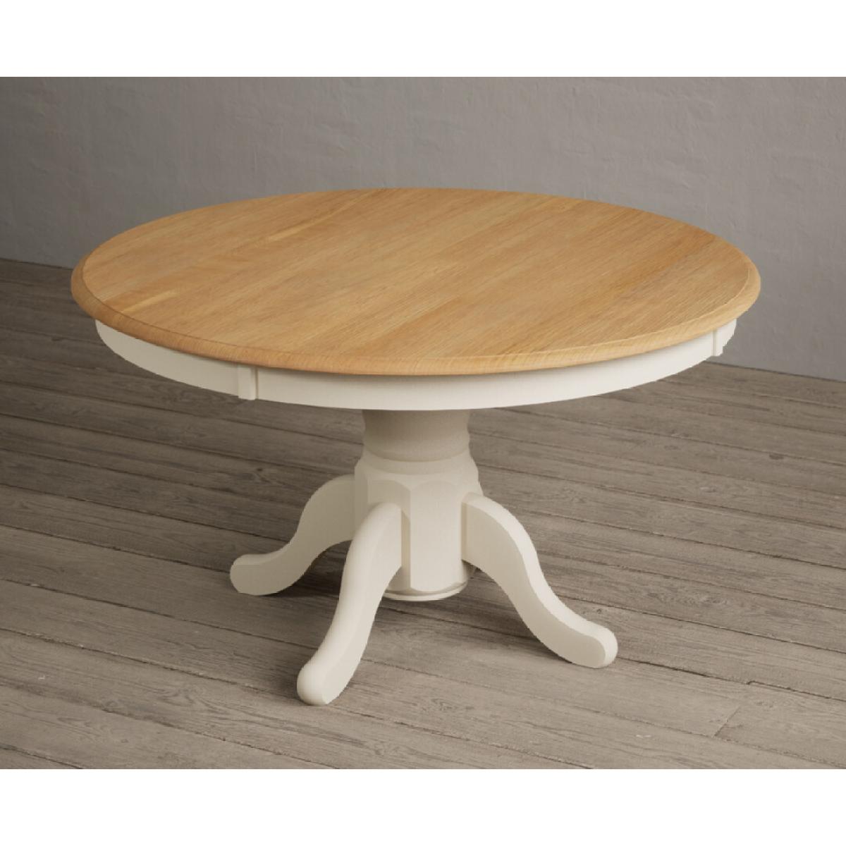 Hertford 120cm Oak and Cream Painted Round Pedestal Table With 6 Linen Hertford Chairs – image 12
