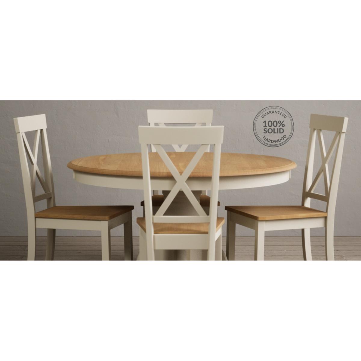 Hertford 120cm Oak and Cream Painted Round Pedestal Table With 6 Linen Hertford Chairs – image 14