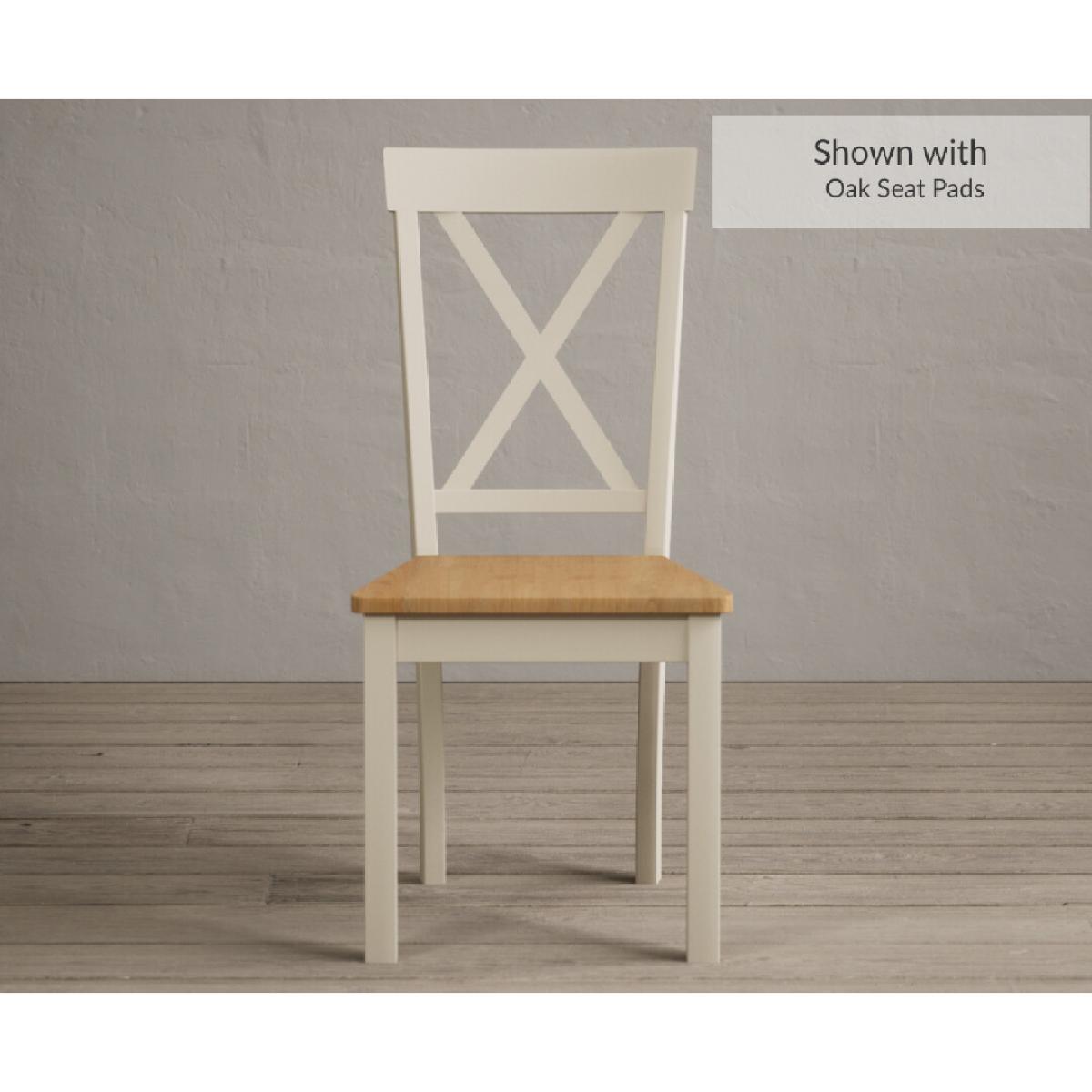 Hertford 120cm Oak and Cream Painted Round Pedestal Table With 6 Linen Hertford Chairs – image 3