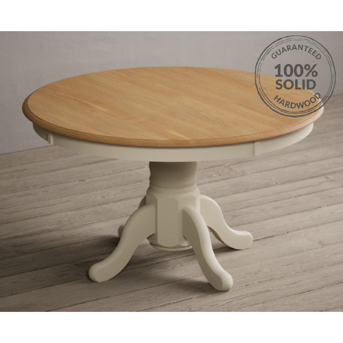 Hertford 120cm Oak and Cream Painted Round Pedestal Table With 6 Linen Hertford Chairs – image 7