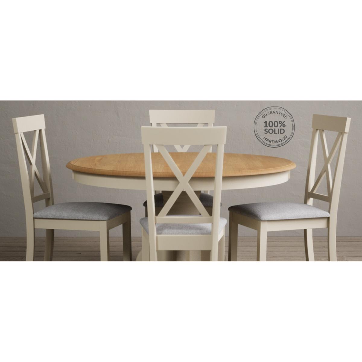 Hertford 120cm Oak and Cream Painted Round Pedestal Table With 6 Linen Hertford Chairs – image 8
