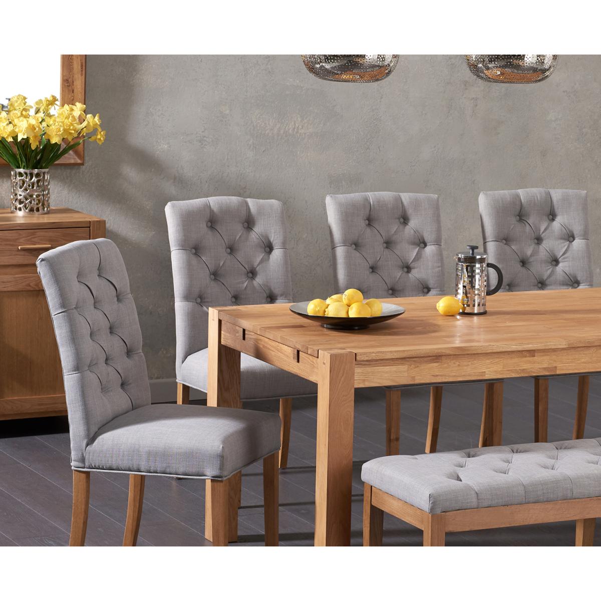 Verona 180cm Solid Oak Dining Table with Claudia Fabric Chairs and Camille Grey Fabric Bench – image 2