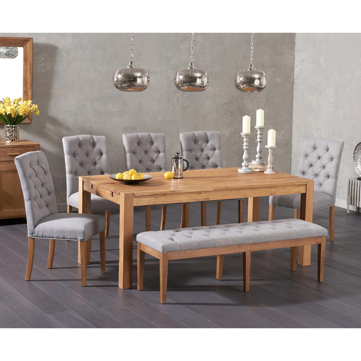 Verona 180cm Solid Oak Dining Table with Claudia Fabric Chairs and Camille Grey Fabric Bench – image 1