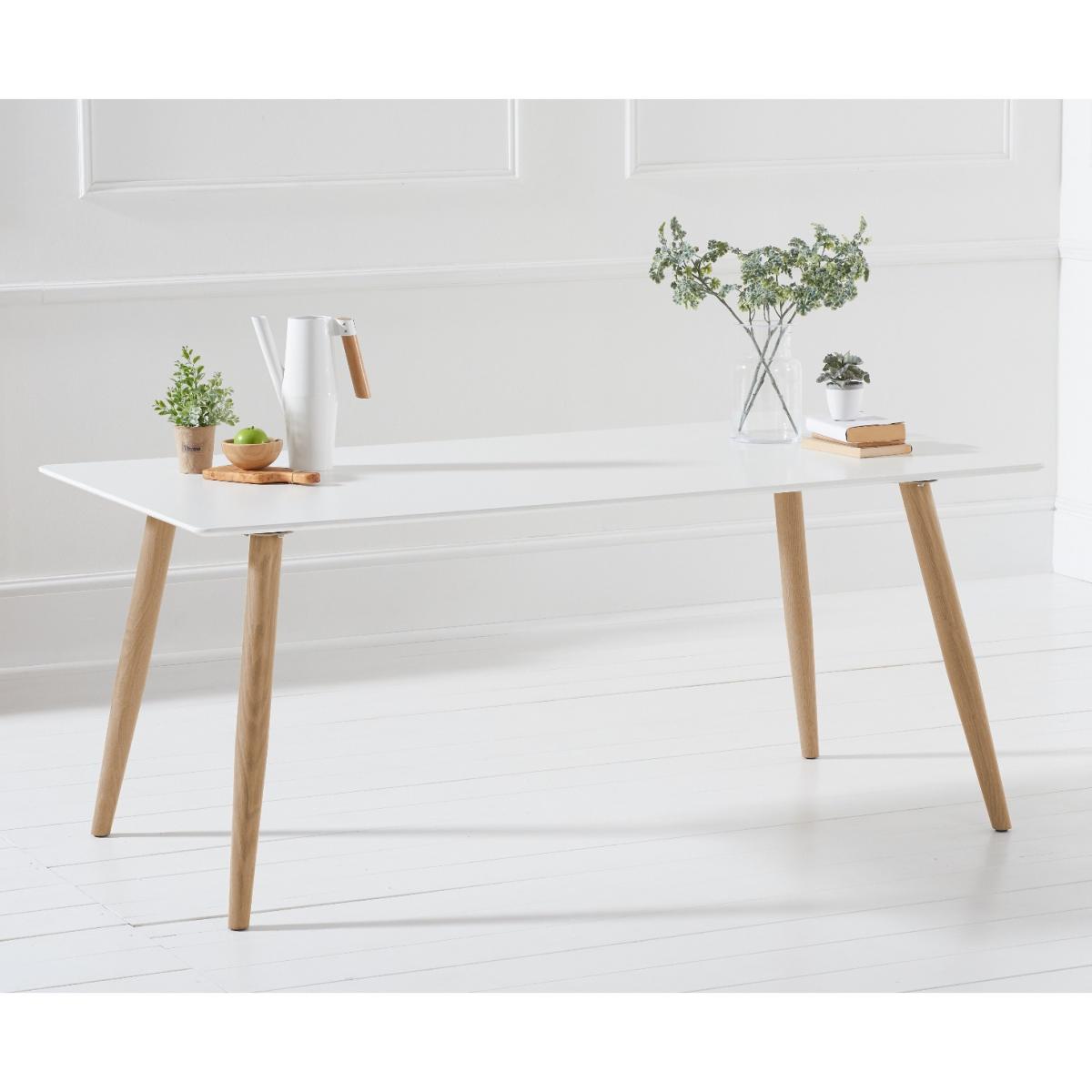 Malmo 180cm White Table With Oscar Round Leg Fabric Chairs – image 3
