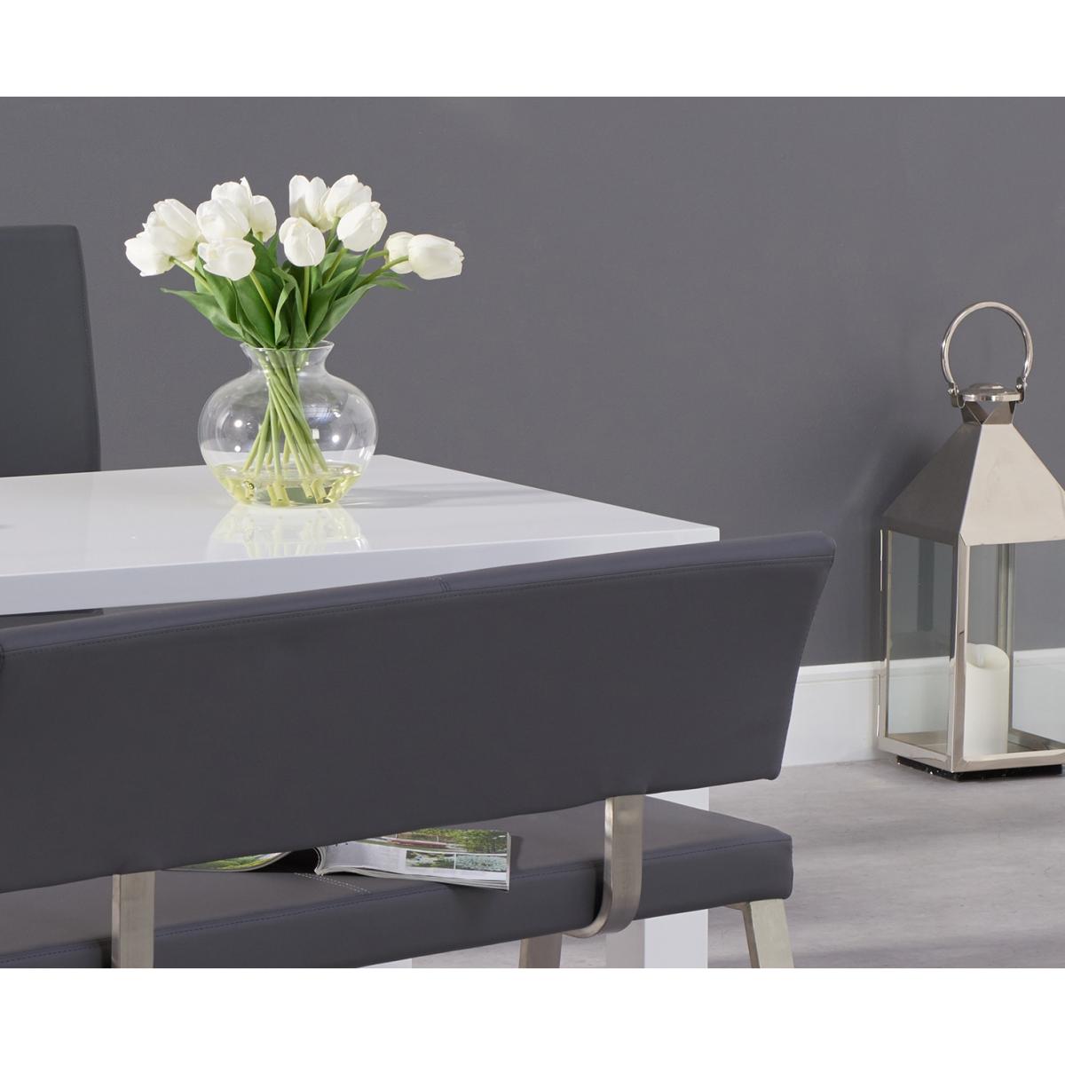 Atlanta 160cm White High Gloss Dining Table With 4 Grey Austin Chairs And 2 Malaga Grey Benches – image 2